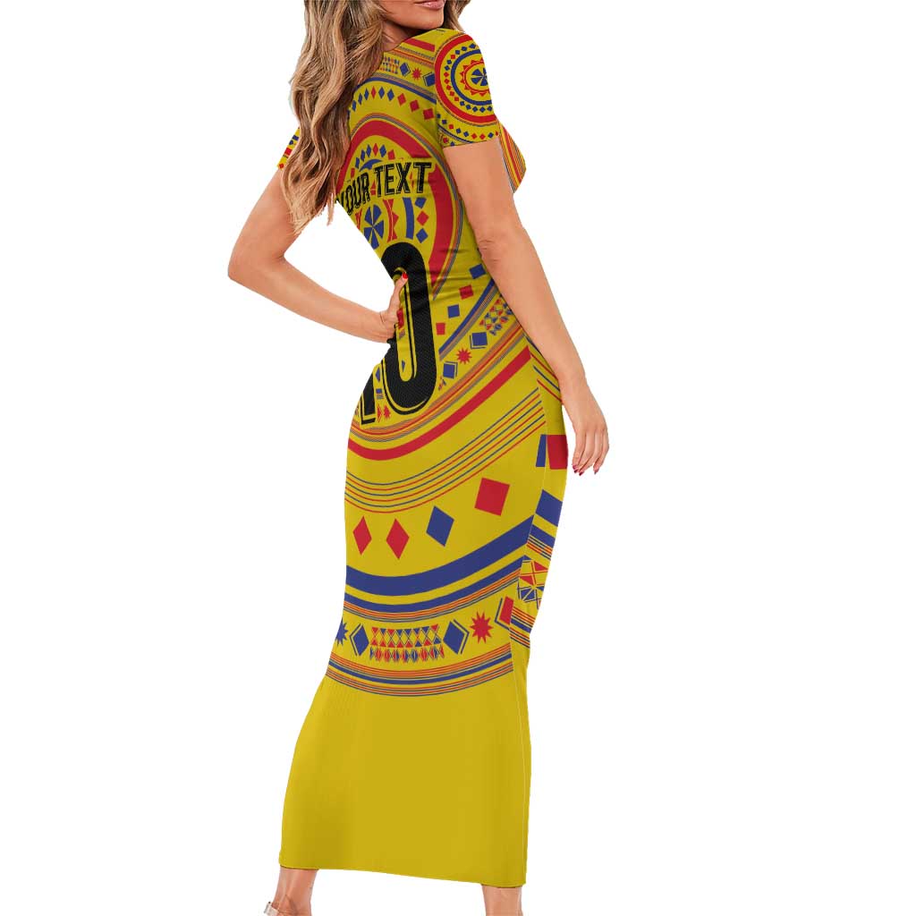 Custom Colombia Football Family Matching Short Sleeve Bodycon Dress and Hawaiian Shirt Sporty Vueltiao Hat