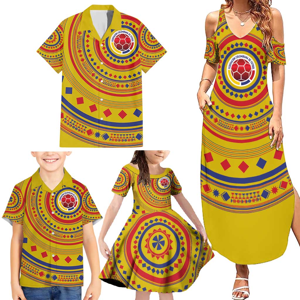 Custom Colombia Football Family Matching Summer Maxi Dress and Hawaiian Shirt Sporty Vueltiao Hat