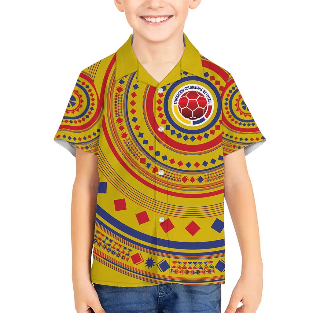 Custom Colombia Football Kid Hawaiian Shirt Sporty Vueltiao Hat
