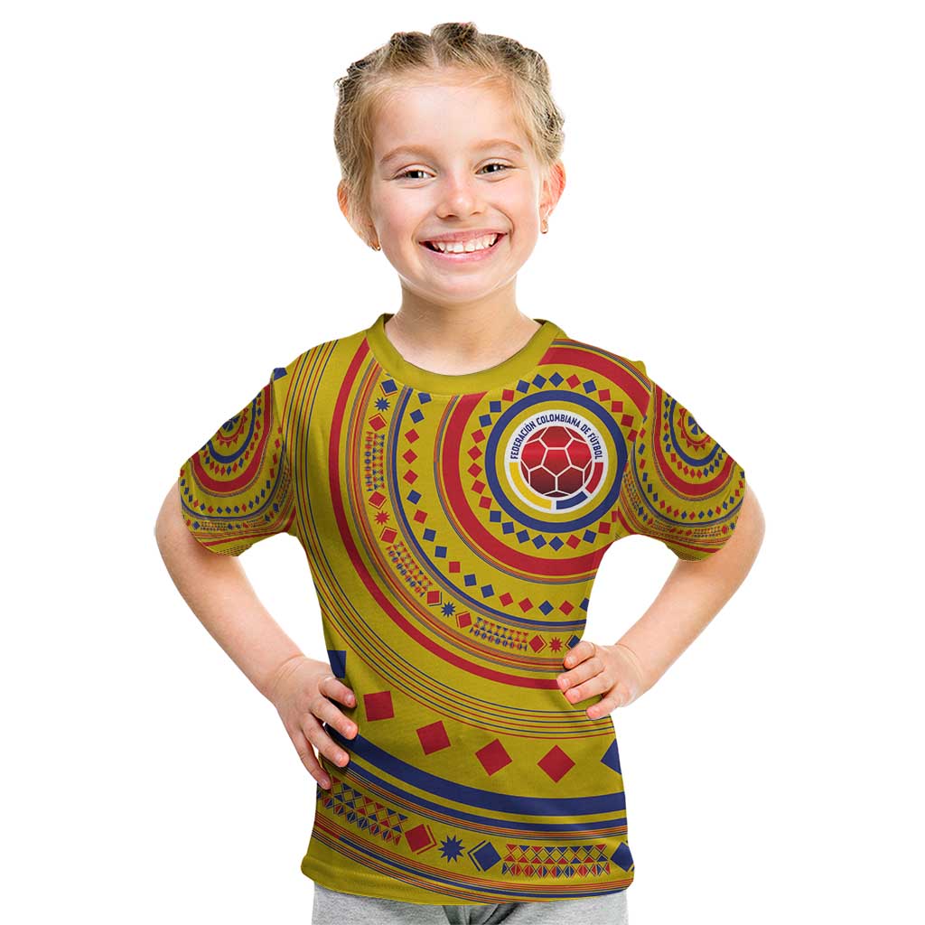 Custom Colombia Football Kid T Shirt Sporty Vueltiao Hat