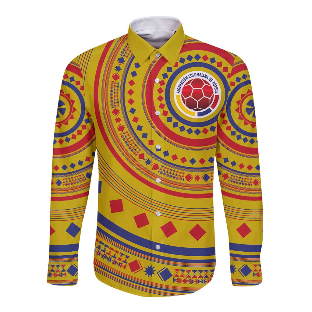 Custom Colombia Football Long Sleeve Button Shirt Sporty Vueltiao Hat