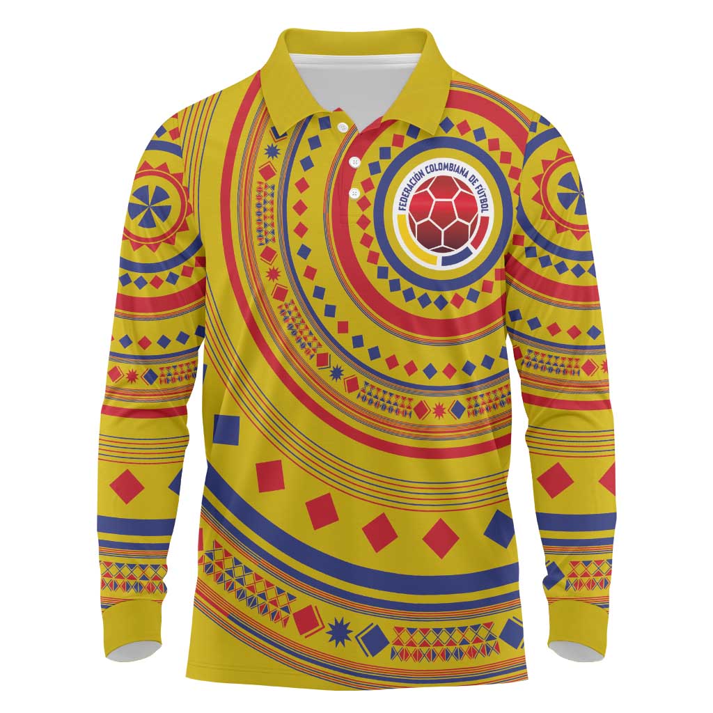 Custom Colombia Football Long Sleeve Polo Shirt Sporty Vueltiao Hat