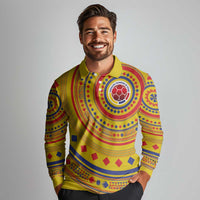 Custom Colombia Football Long Sleeve Polo Shirt Sporty Vueltiao Hat
