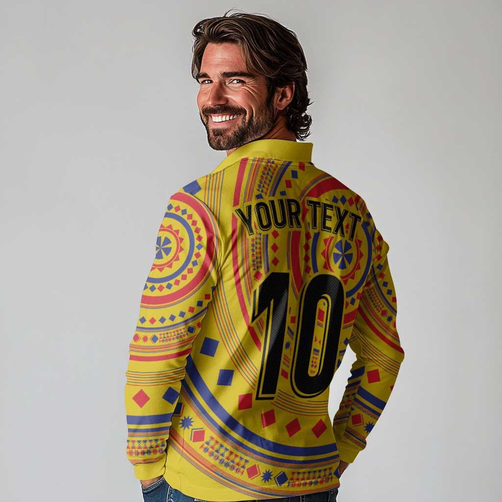 Custom Colombia Football Long Sleeve Polo Shirt Sporty Vueltiao Hat