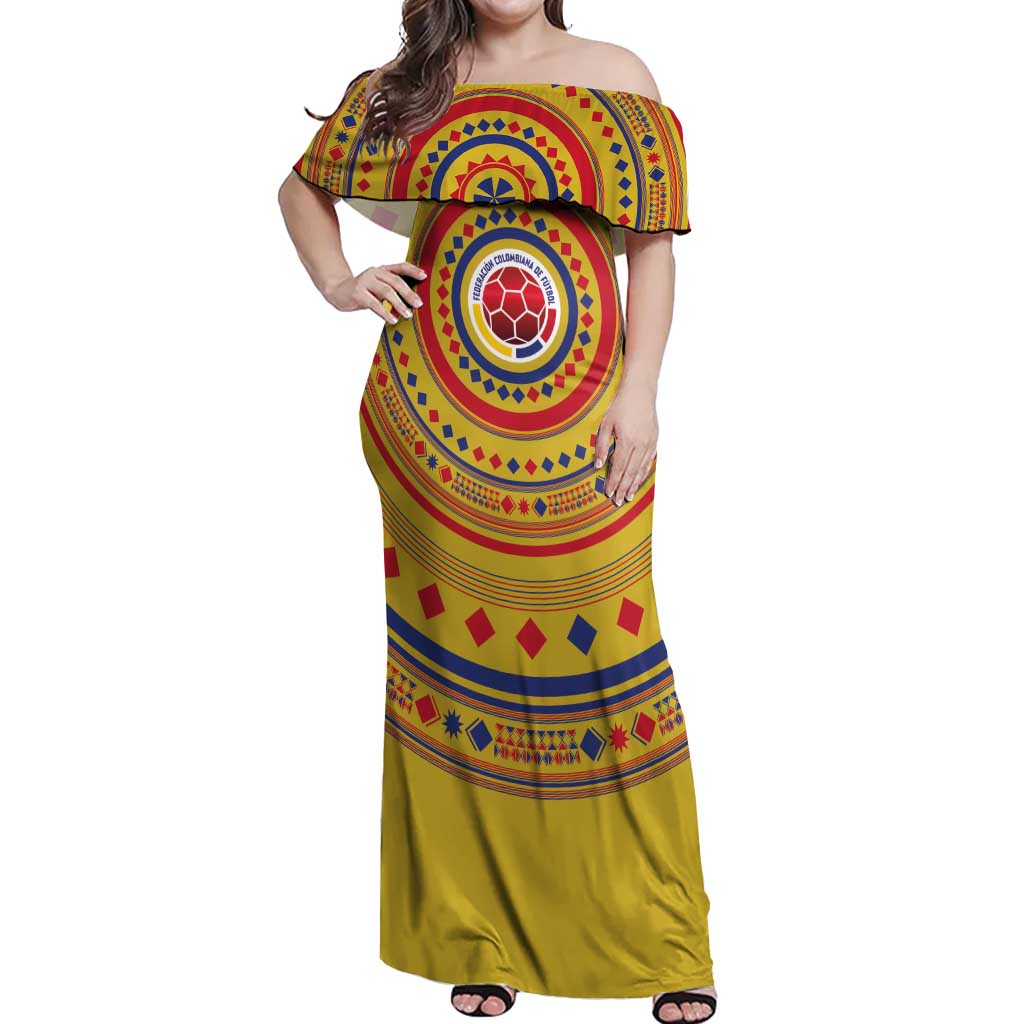 Custom Colombia Football Off Shoulder Maxi Dress Sporty Vueltiao Hat