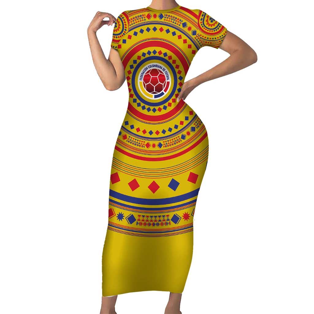 Custom Colombia Football Short Sleeve Bodycon Dress Sporty Vueltiao Hat