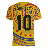 Custom Colombia Football Women V-Neck T-Shirt Sporty Vueltiao Hat