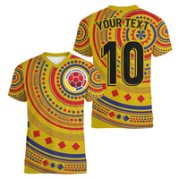 Custom Colombia Football Women V-Neck T-Shirt Sporty Vueltiao Hat