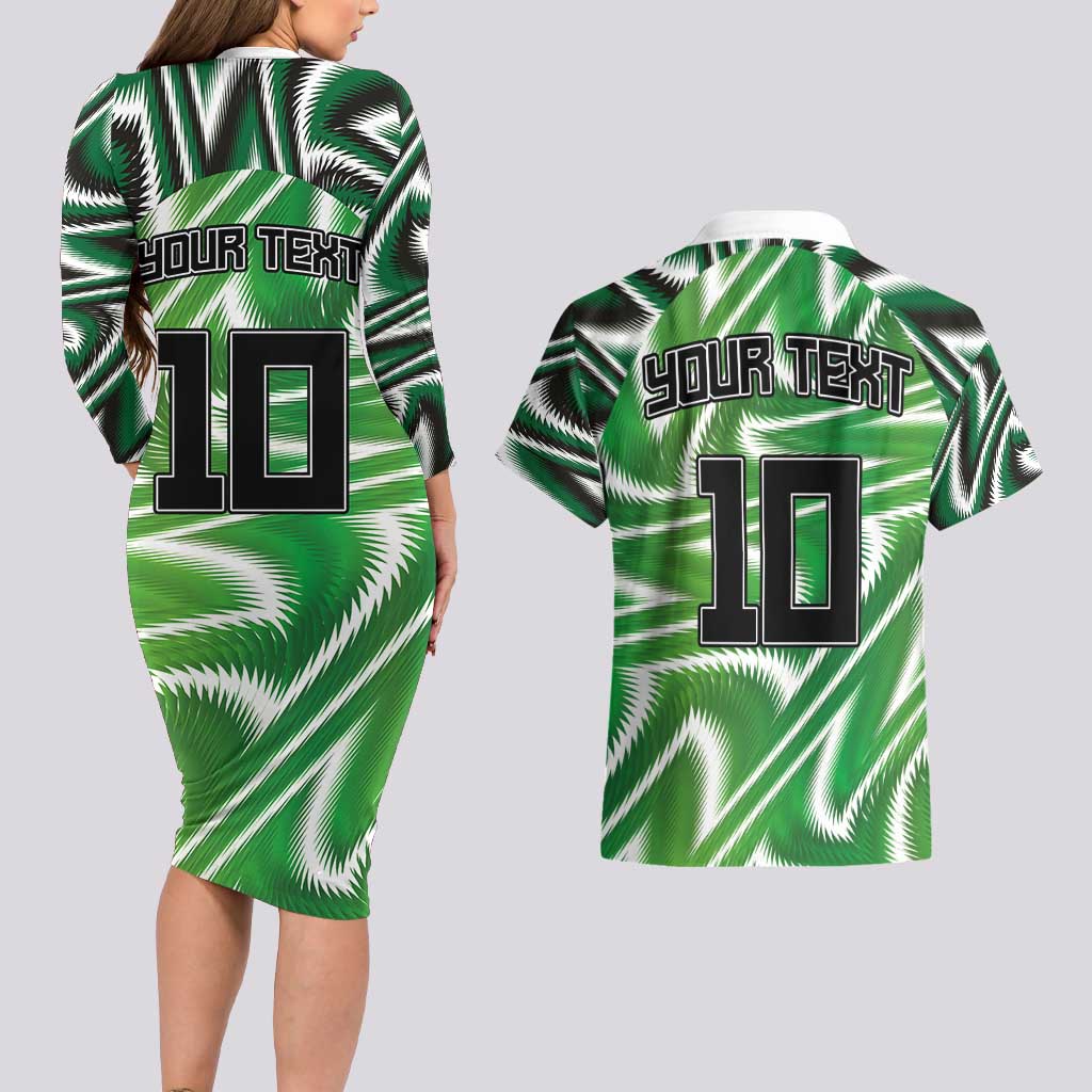 Custom Nigeria Football Couples Matching Long Sleeve Bodycon Dress and Hawaiian Shirt Sporty Super Eagles