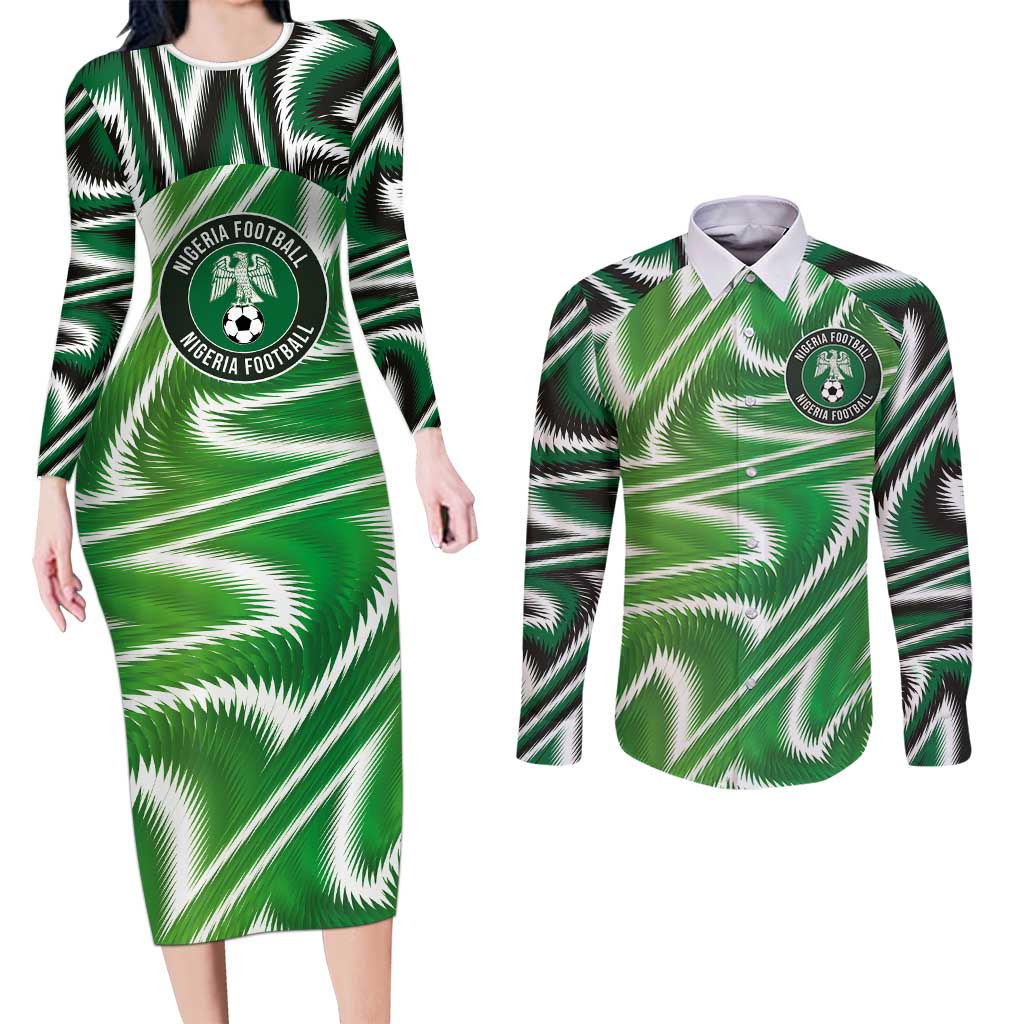Custom Nigeria Football Couples Matching Long Sleeve Bodycon Dress and Long Sleeve Button Shirt Sporty Super Eagles
