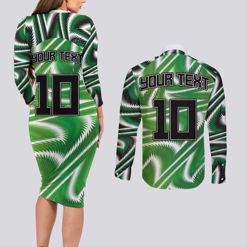 Custom Nigeria Football Couples Matching Long Sleeve Bodycon Dress and Long Sleeve Button Shirt Sporty Super Eagles