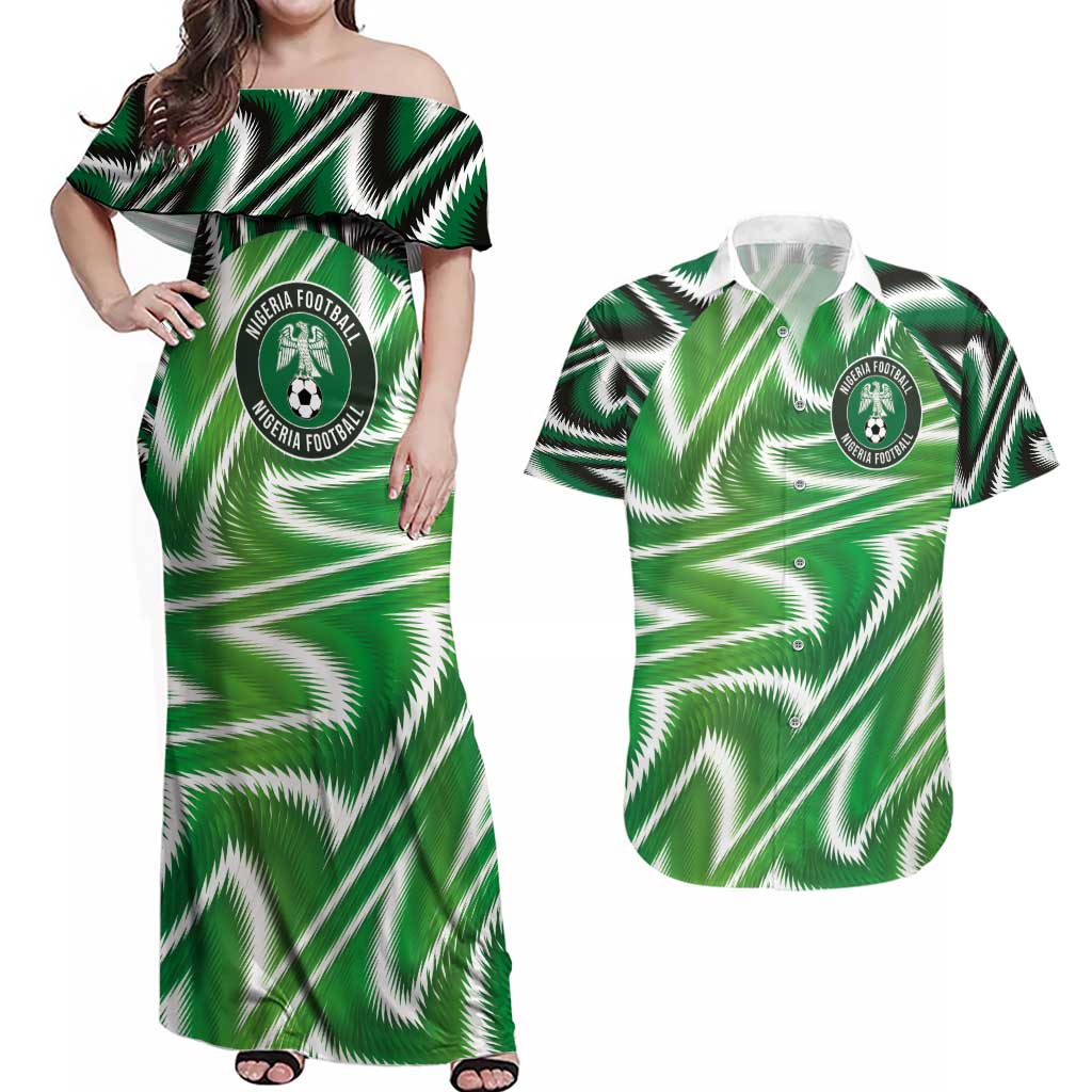Custom Nigeria Football Couples Matching Off Shoulder Maxi Dress and Hawaiian Shirt Sporty Super Eagles