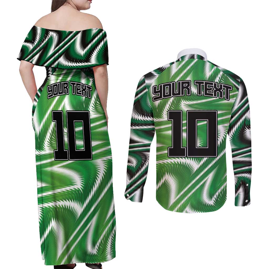 Custom Nigeria Football Couples Matching Off Shoulder Maxi Dress and Long Sleeve Button Shirt Sporty Super Eagles