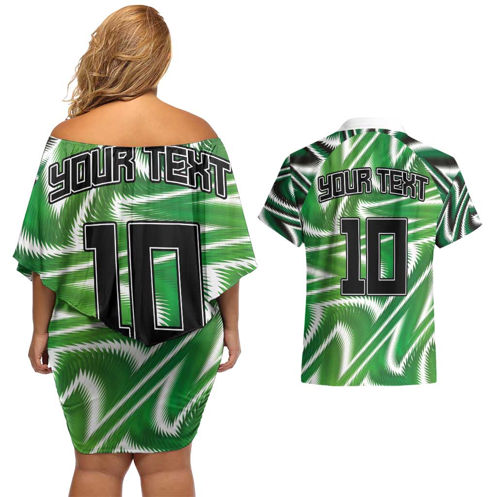 Custom Nigeria Football Couples Matching Off Shoulder Short Dress and Hawaiian Shirt Sporty Super Eagles