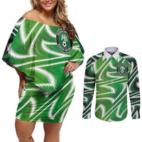 Custom Nigeria Football Couples Matching Off Shoulder Short Dress and Long Sleeve Button Shirt Sporty Super Eagles