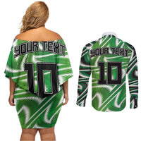 Custom Nigeria Football Couples Matching Off Shoulder Short Dress and Long Sleeve Button Shirt Sporty Super Eagles