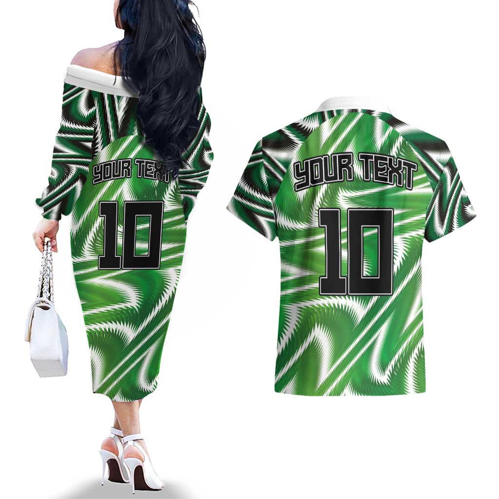Custom Nigeria Football Couples Matching Off The Shoulder Long Sleeve Dress and Hawaiian Shirt Sporty Super Eagles