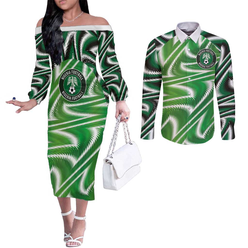 Custom Nigeria Football Couples Matching Off The Shoulder Long Sleeve Dress and Long Sleeve Button Shirt Sporty Super Eagles