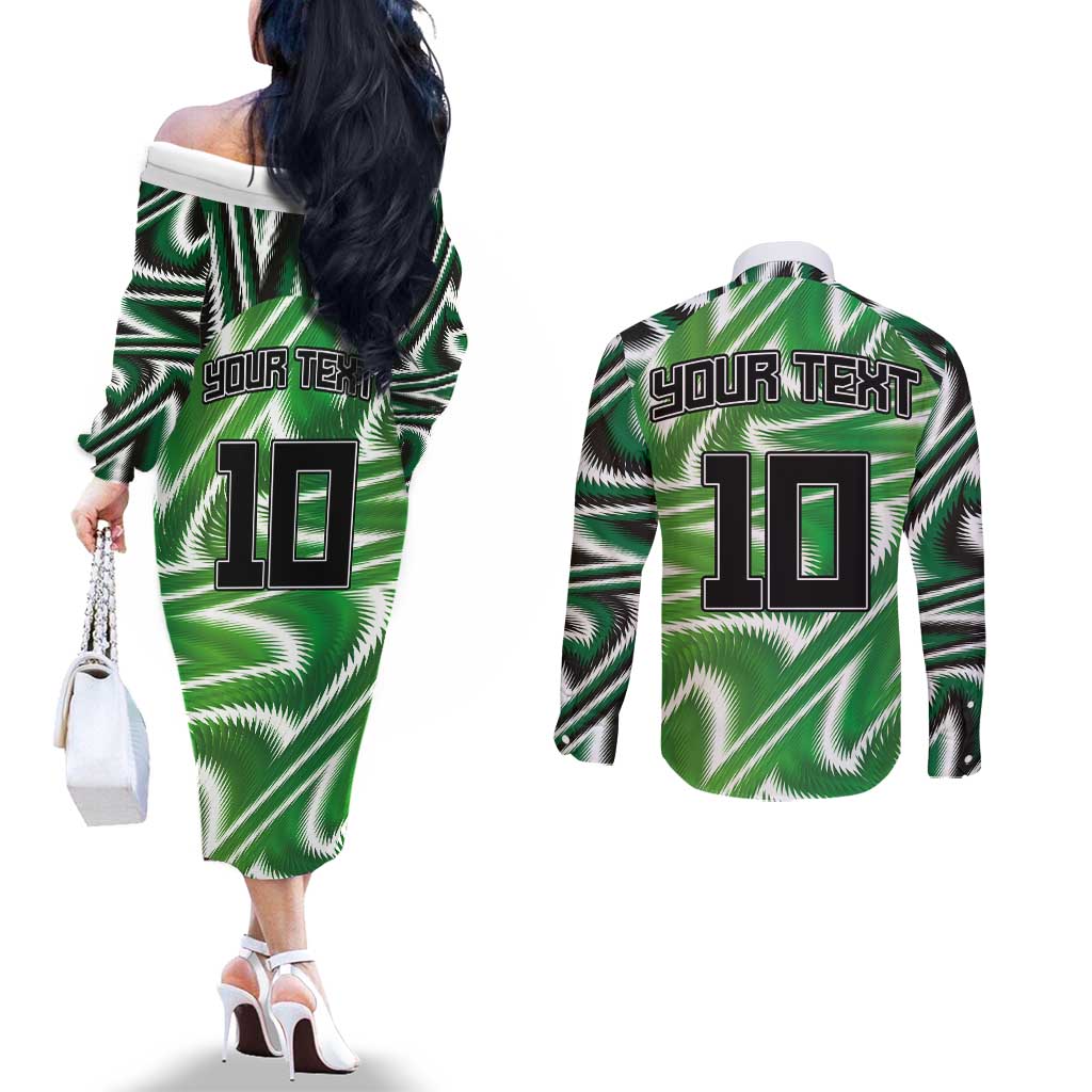 Custom Nigeria Football Couples Matching Off The Shoulder Long Sleeve Dress and Long Sleeve Button Shirt Sporty Super Eagles