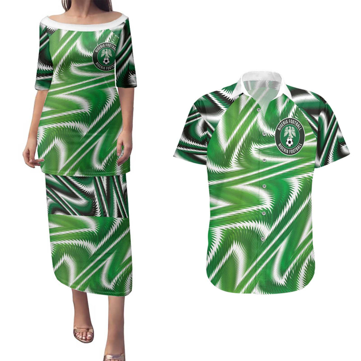 Custom Nigeria Football Couples Matching Puletasi and Hawaiian Shirt Sporty Super Eagles