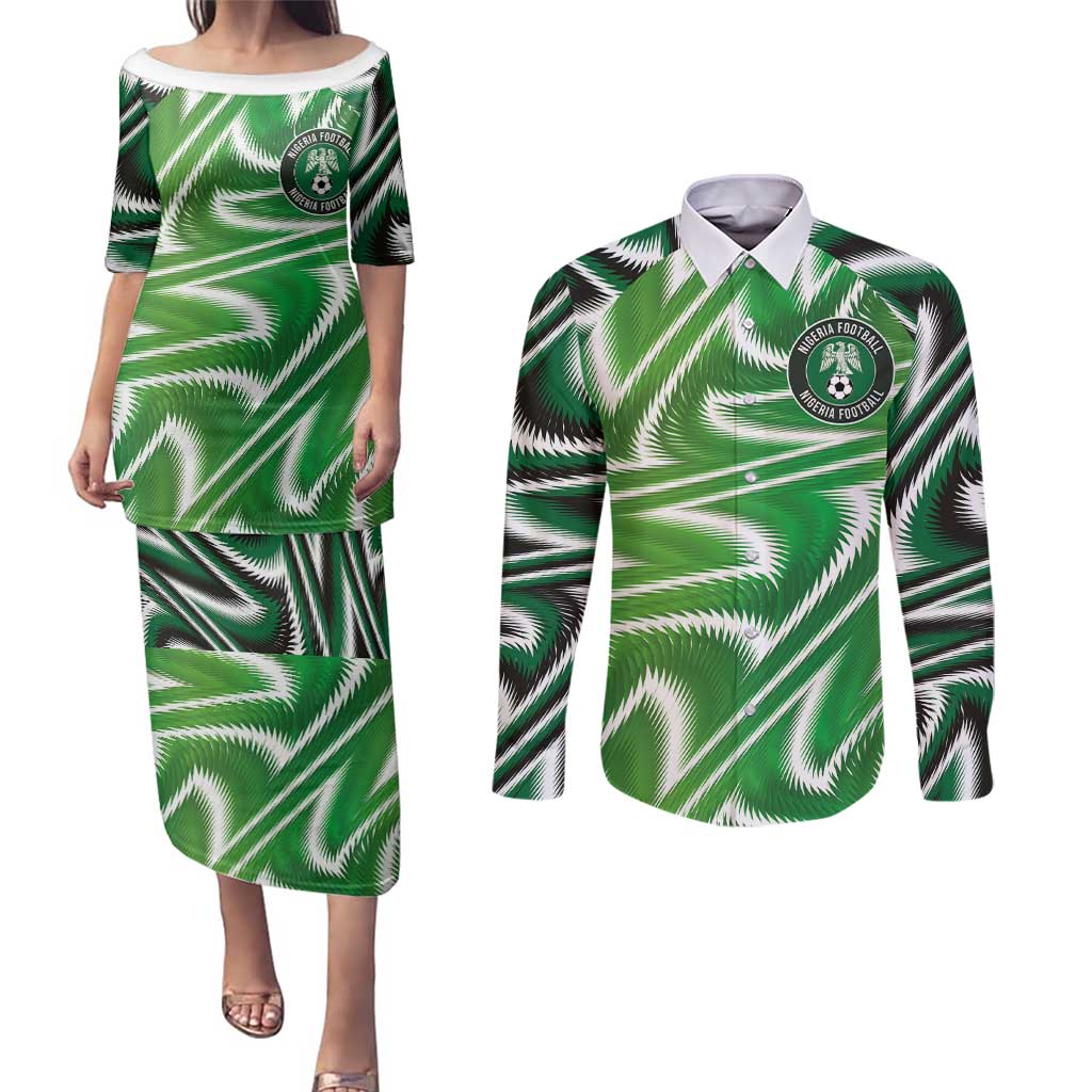 Custom Nigeria Football Couples Matching Puletasi and Long Sleeve Button Shirt Sporty Super Eagles