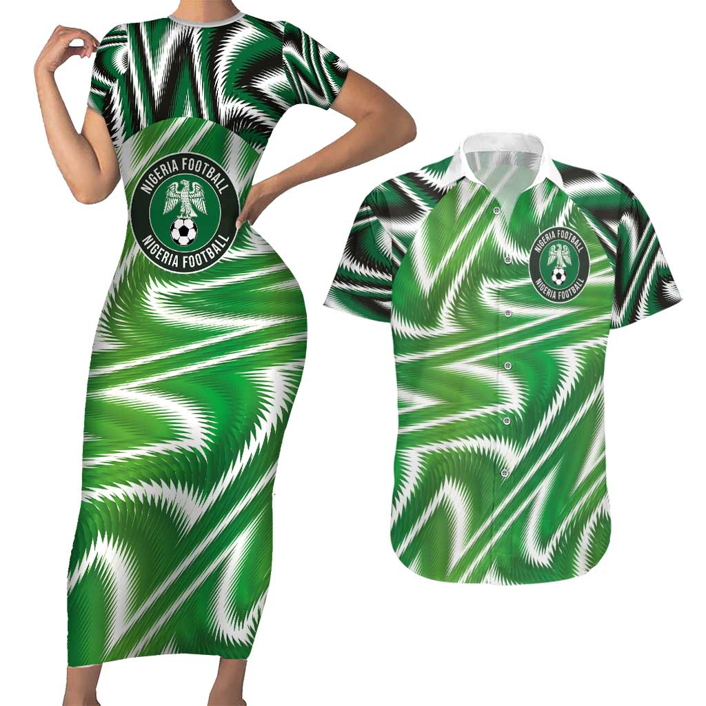 Custom Nigeria Football Couples Matching Short Sleeve Bodycon Dress and Hawaiian Shirt Sporty Super Eagles