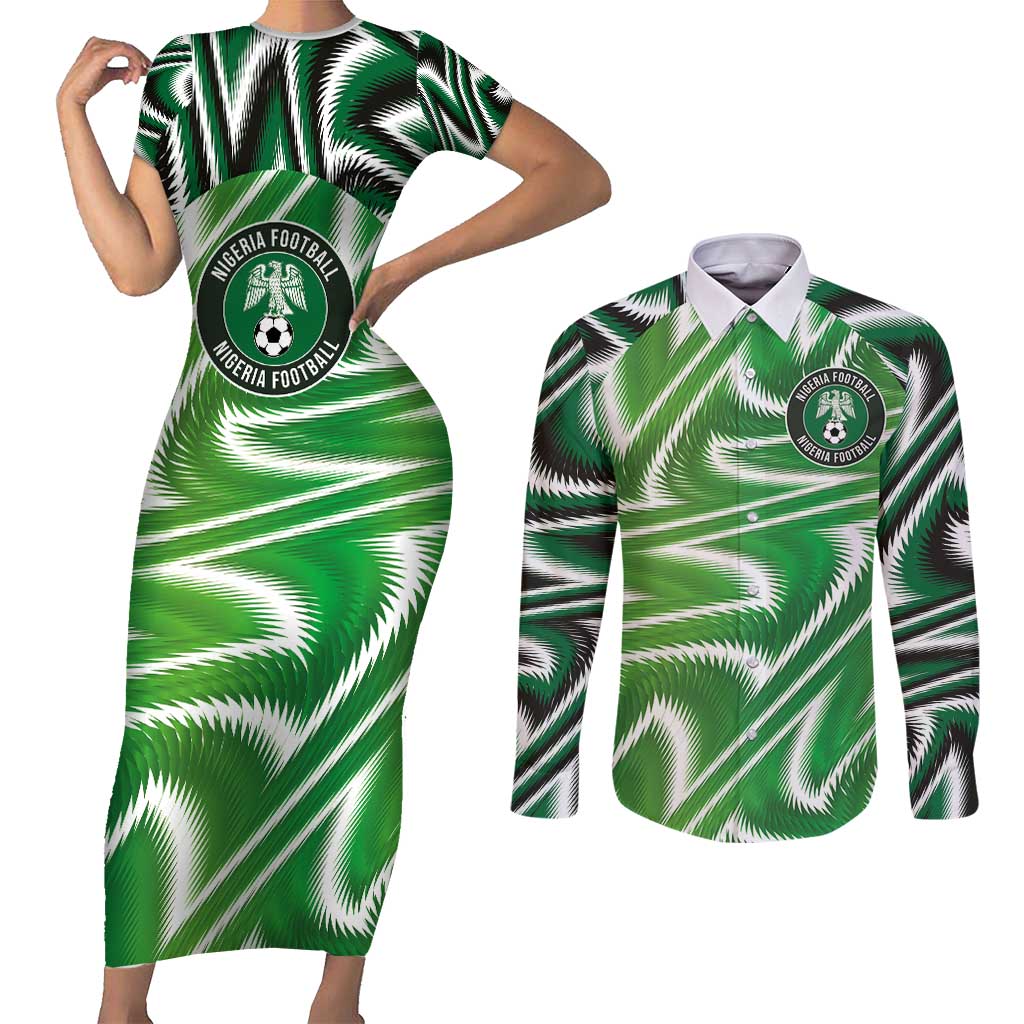 Custom Nigeria Football Couples Matching Short Sleeve Bodycon Dress and Long Sleeve Button Shirt Sporty Super Eagles