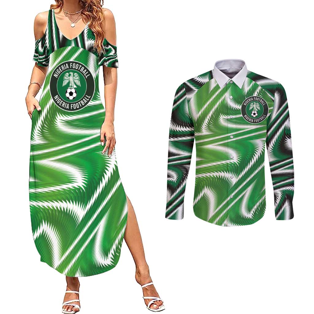 Custom Nigeria Football Couples Matching Summer Maxi Dress and Long Sleeve Button Shirt Sporty Super Eagles
