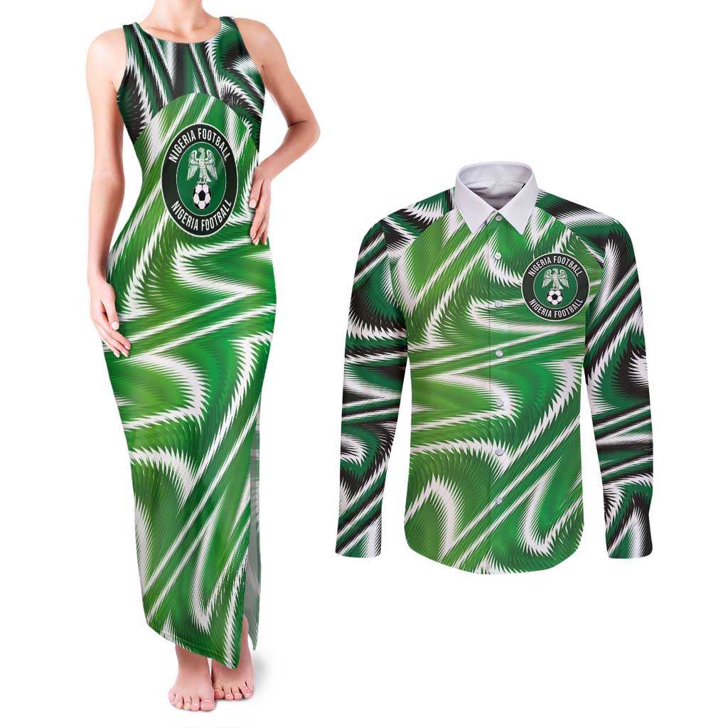 Custom Nigeria Football Couples Matching Tank Maxi Dress and Long Sleeve Button Shirt Sporty Super Eagles