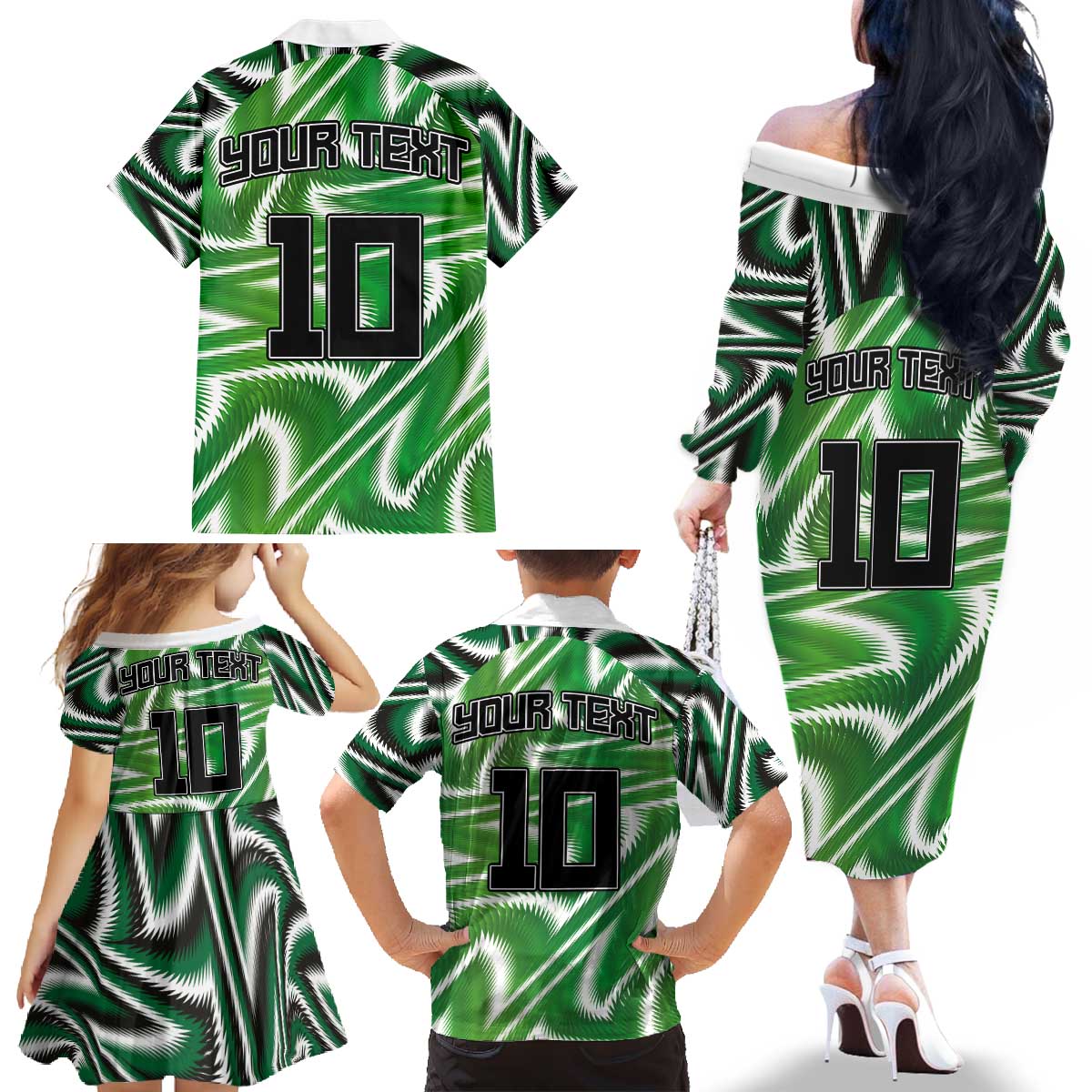 Custom Nigeria Football Family Matching Off The Shoulder Long Sleeve Dress and Hawaiian Shirt Sporty Super Eagles