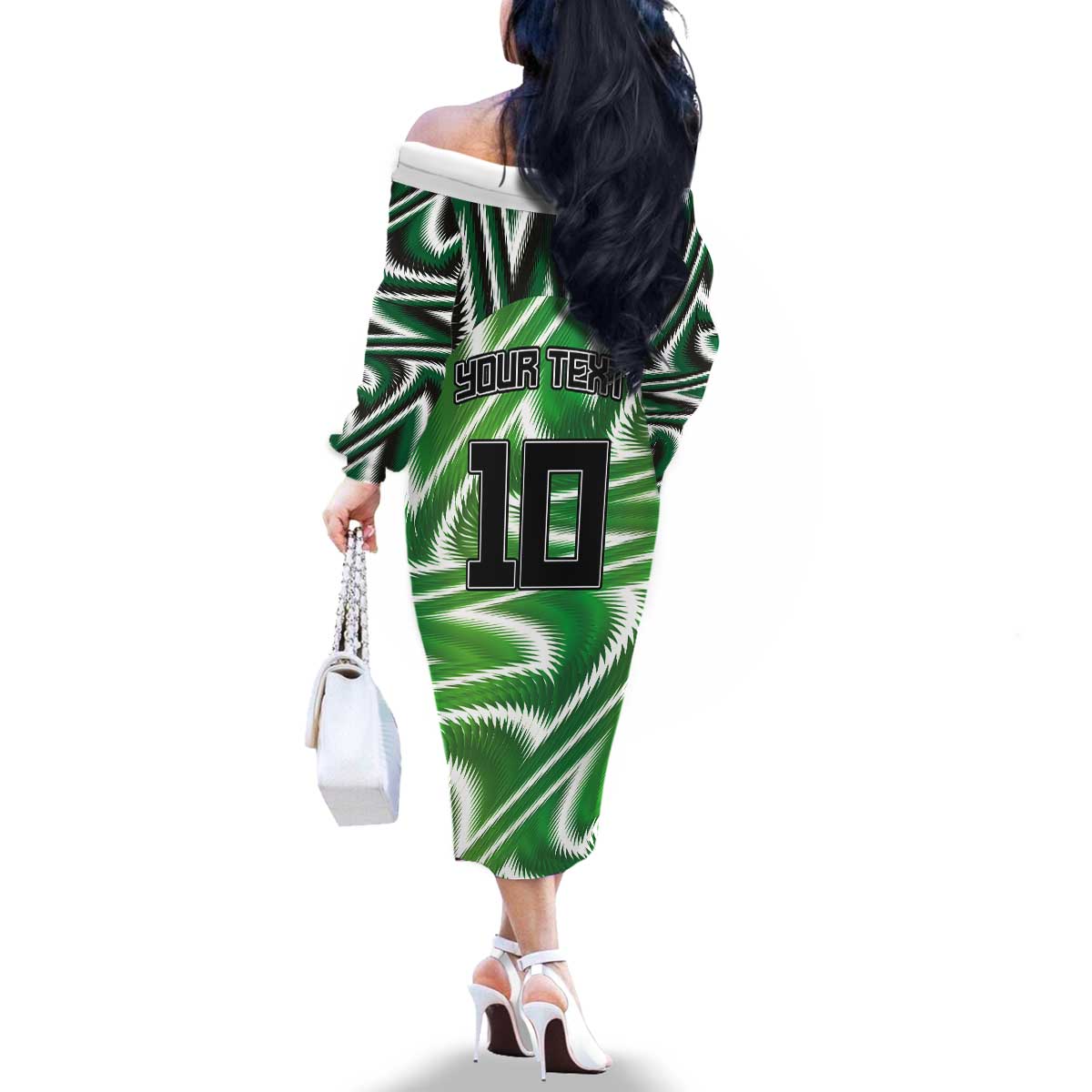 Custom Nigeria Football Family Matching Off The Shoulder Long Sleeve Dress and Hawaiian Shirt Sporty Super Eagles
