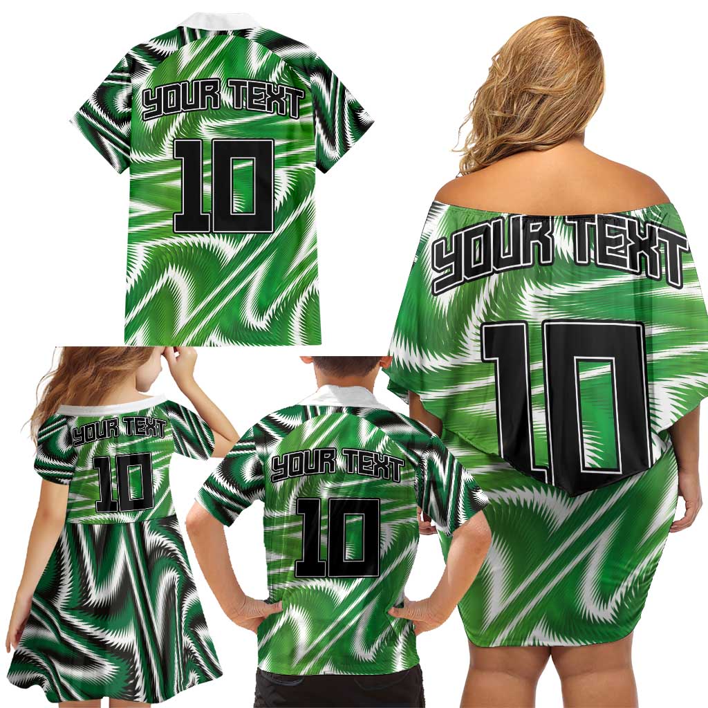 Custom Nigeria Football Family Matching Off Shoulder Short Dress and Hawaiian Shirt Sporty Super Eagles