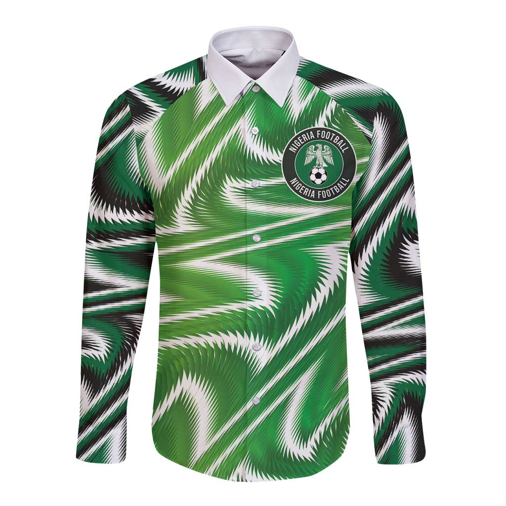 Custom Nigeria Football Long Sleeve Button Shirt Sporty Super Eagles