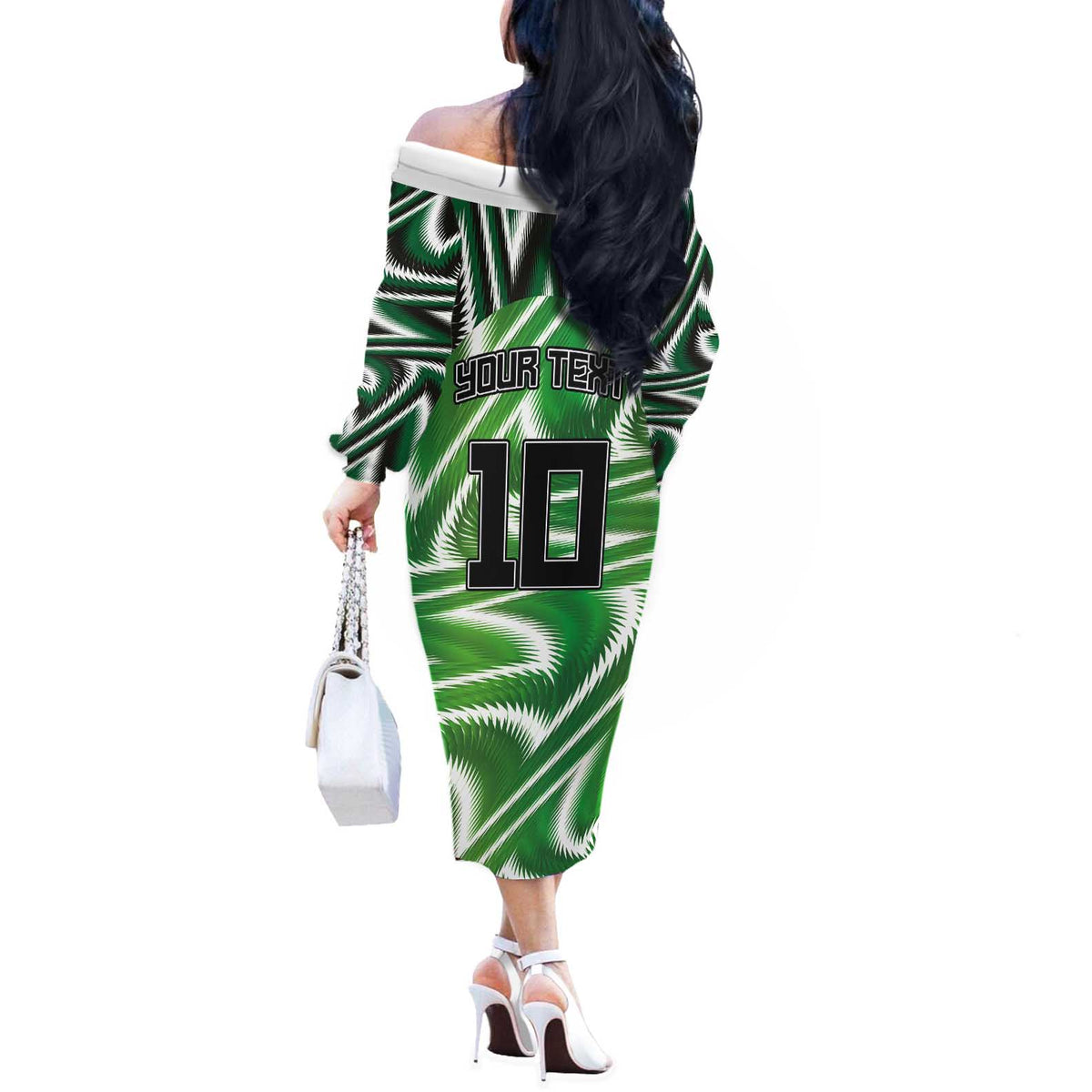 Custom Nigeria Football Off The Shoulder Long Sleeve Dress Sporty Super Eagles