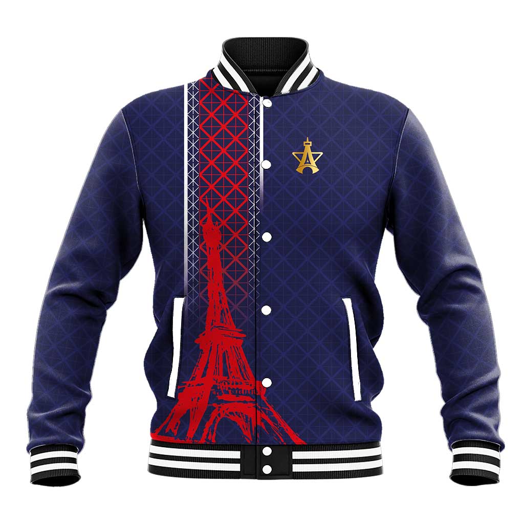 Custom Midnight Navy Football Baseball Jacket Paris Architectural Heritage Style - Wonder Print Shop