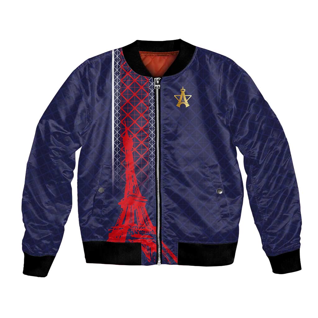 Custom Midnight Navy Football Bomber Jacket Paris Architectural Heritage Style - Wonder Print Shop