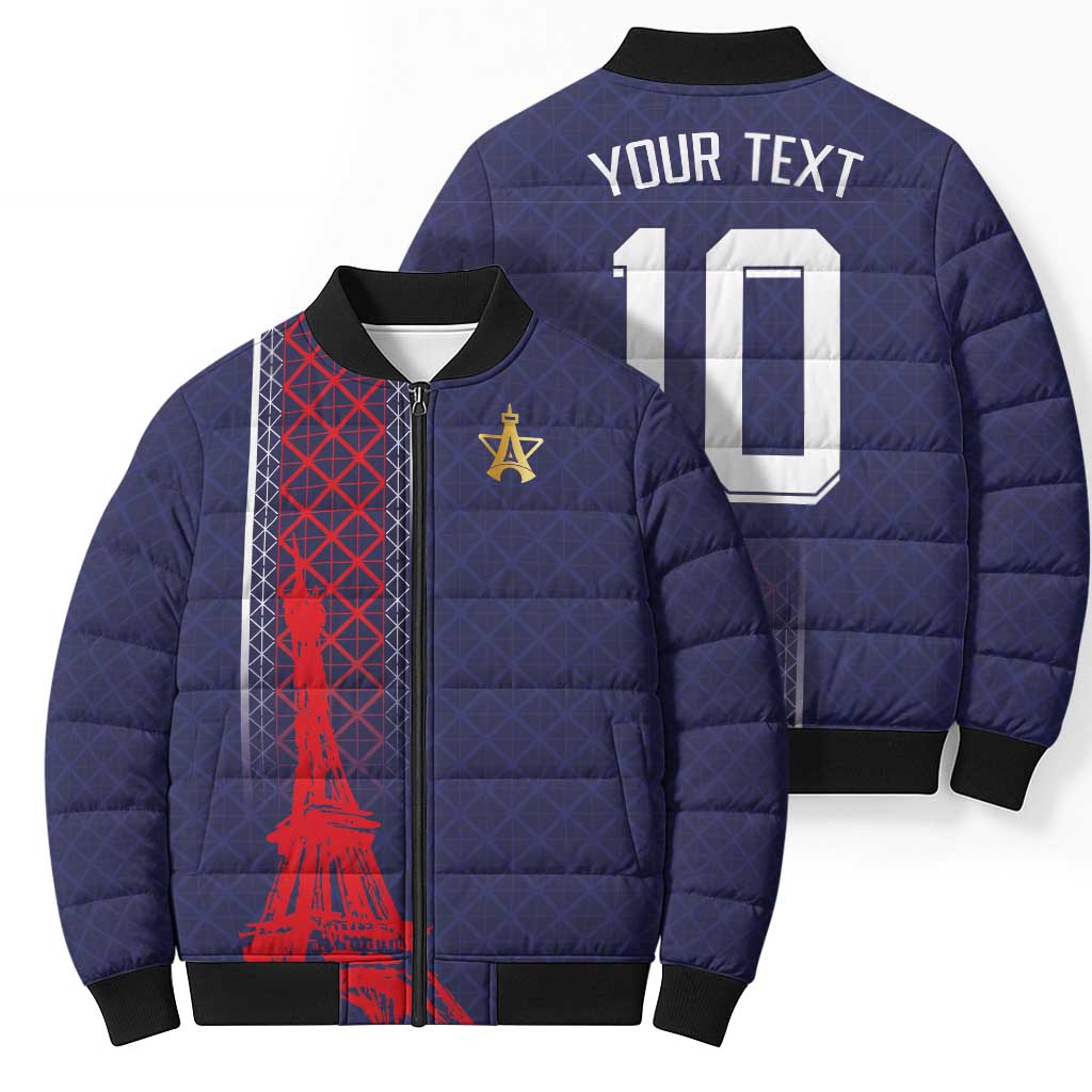 Custom Midnight Navy Football Bomber Puffer Jacket Paris Architectural Heritage Style - Wonder Print Shop