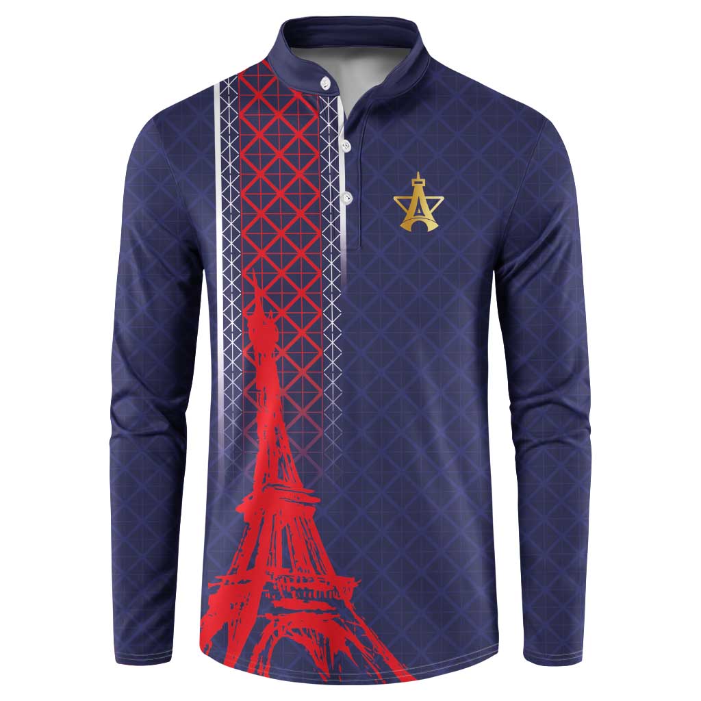 Custom Midnight Navy Football Button Sweatshirt Paris Architectural Heritage Style - Wonder Print Shop