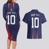 Custom Midnight Navy Football Couples Matching Long Sleeve Bodycon Dress and Hawaiian Shirt Paris Architectural Heritage Style - Wonder Print Shop