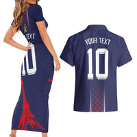 Custom Midnight Navy Football Couples Matching Short Sleeve Bodycon Dress and Hawaiian Shirt Paris Architectural Heritage Style - Wonder Print Shop