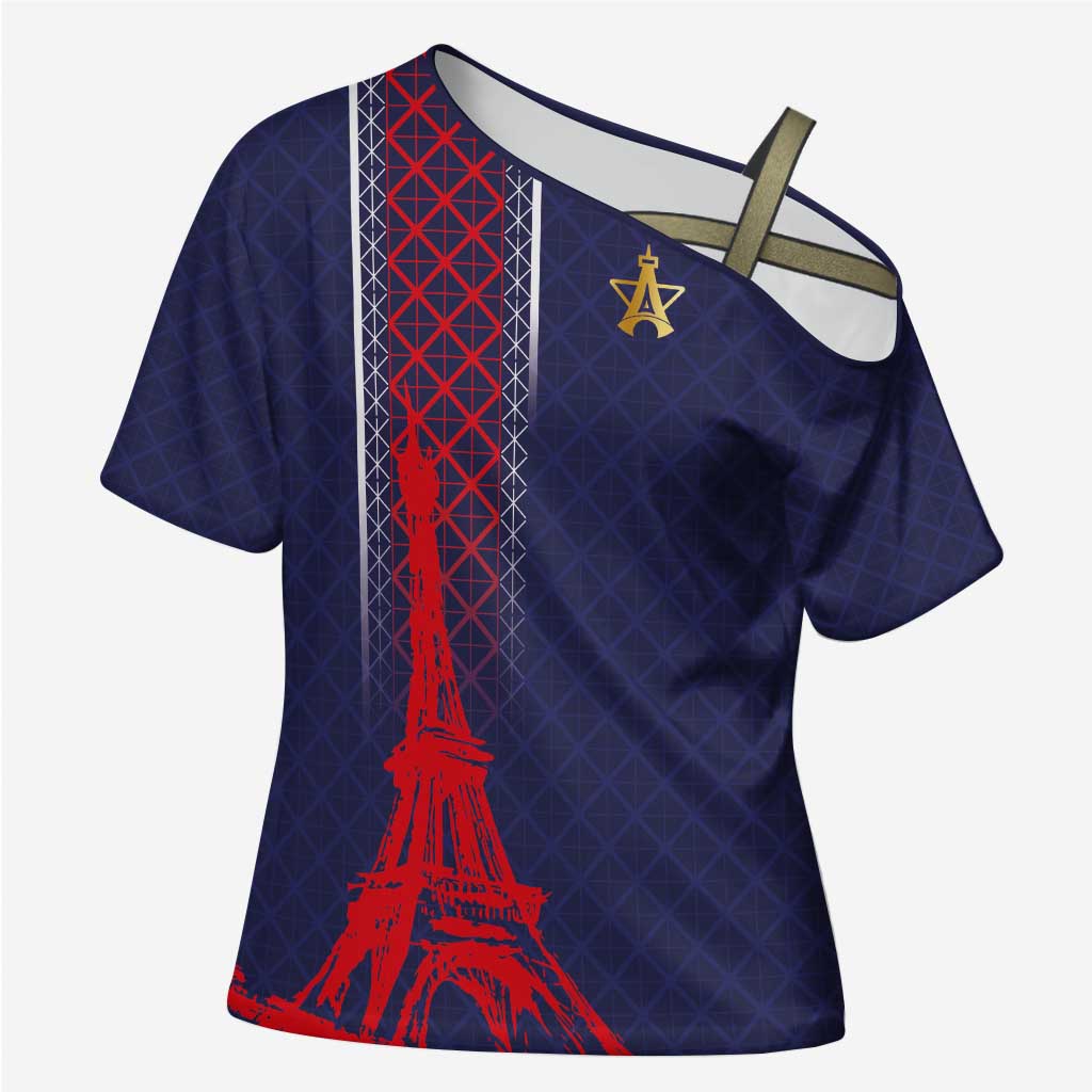 Custom Midnight Navy Football Cross Shoulder Shirt Paris Architectural Heritage Style - Wonder Print Shop
