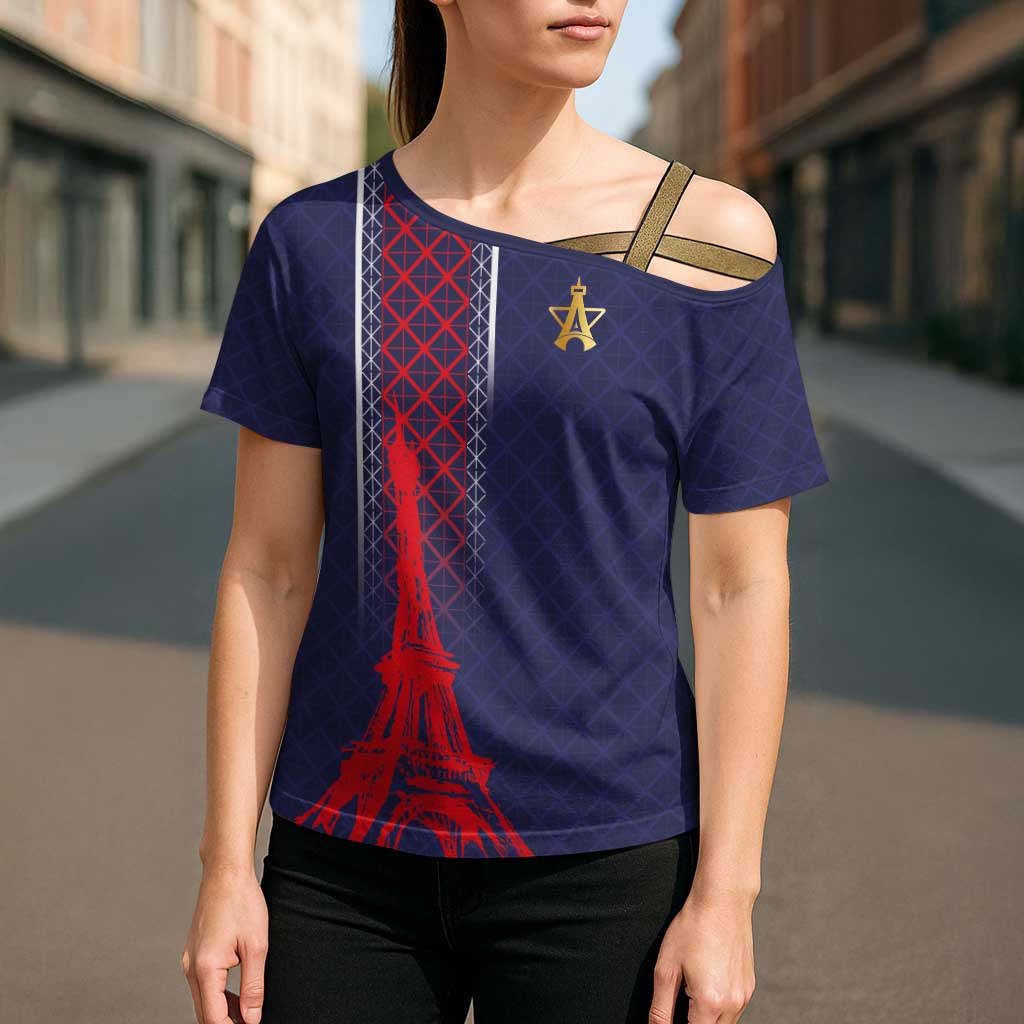 Custom Midnight Navy Football Cross Shoulder Shirt Paris Architectural Heritage Style - Wonder Print Shop