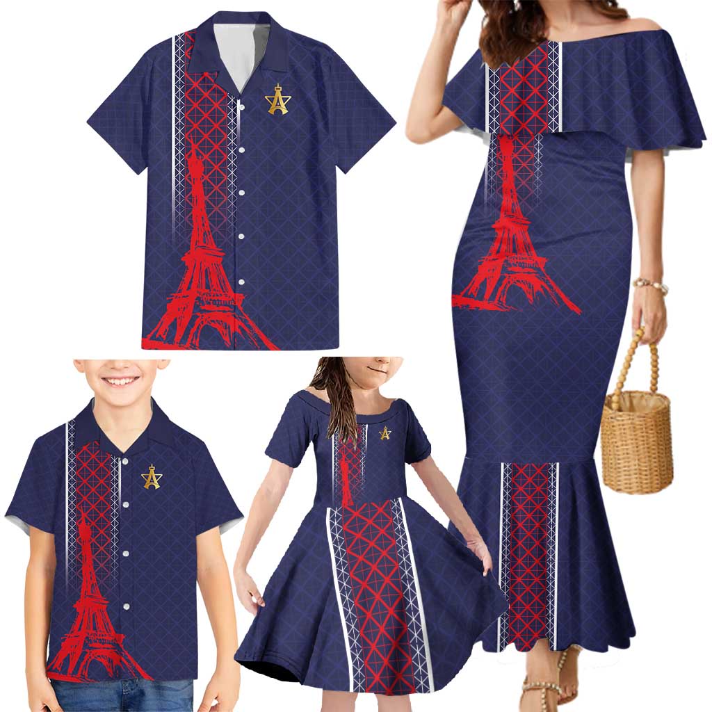 Custom Midnight Navy Football Family Matching Mermaid Dress and Hawaiian Shirt Paris Architectural Heritage Style - Wonder Print Shop
