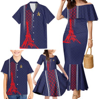Custom Midnight Navy Football Family Matching Mermaid Dress and Hawaiian Shirt Paris Architectural Heritage Style - Wonder Print Shop