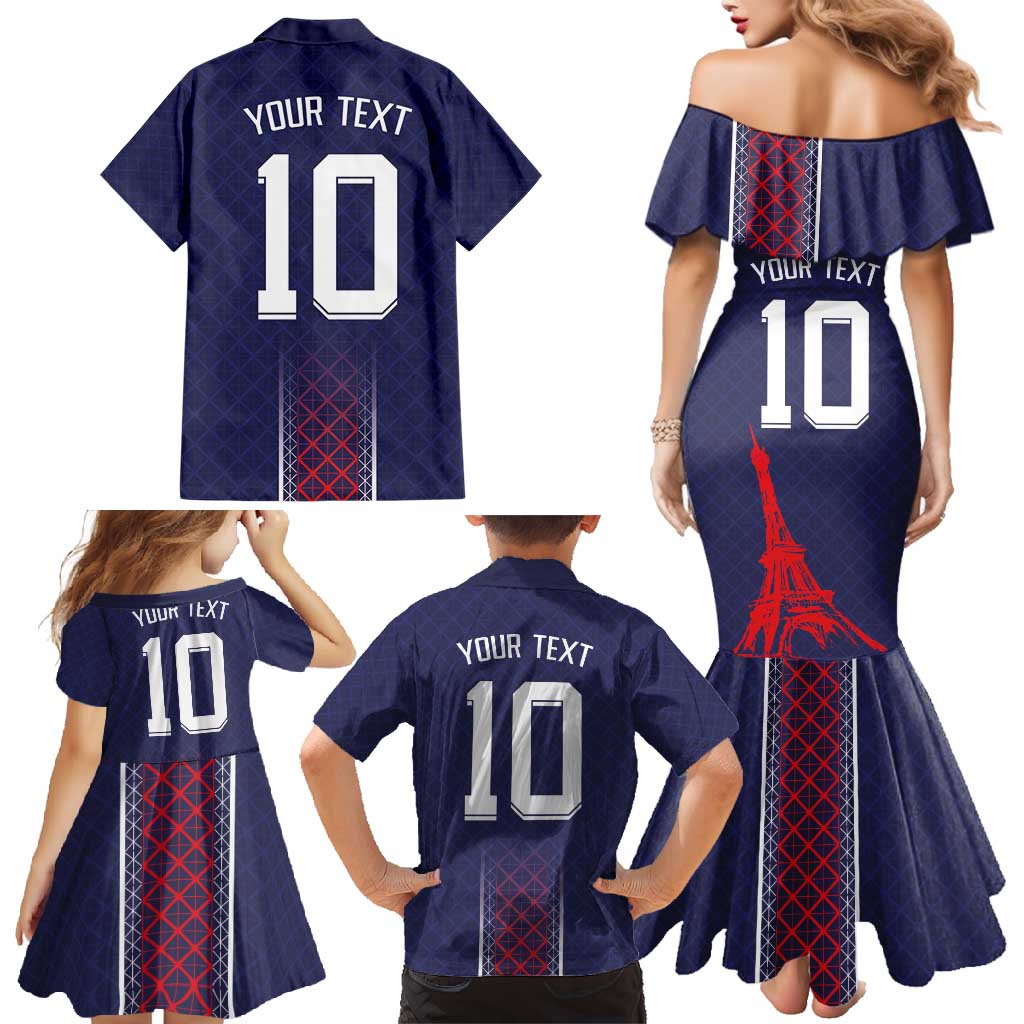 Custom Midnight Navy Football Family Matching Mermaid Dress and Hawaiian Shirt Paris Architectural Heritage Style - Wonder Print Shop