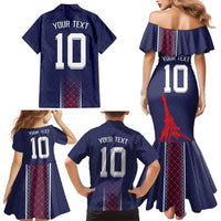 Custom Midnight Navy Football Family Matching Mermaid Dress and Hawaiian Shirt Paris Architectural Heritage Style - Wonder Print Shop