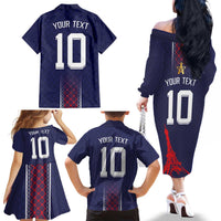 Custom Midnight Navy Football Family Matching Off The Shoulder Long Sleeve Dress and Hawaiian Shirt Paris Architectural Heritage Style - Wonder Print Shop