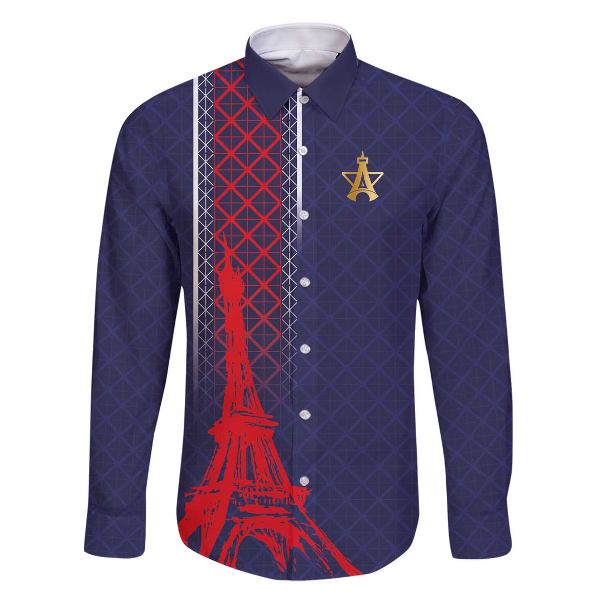 Custom Midnight Navy Football Family Matching Off The Shoulder Long Sleeve Dress and Hawaiian Shirt Paris Architectural Heritage Style - Wonder Print Shop