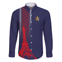 Custom Midnight Navy Football Family Matching Off The Shoulder Long Sleeve Dress and Hawaiian Shirt Paris Architectural Heritage Style - Wonder Print Shop