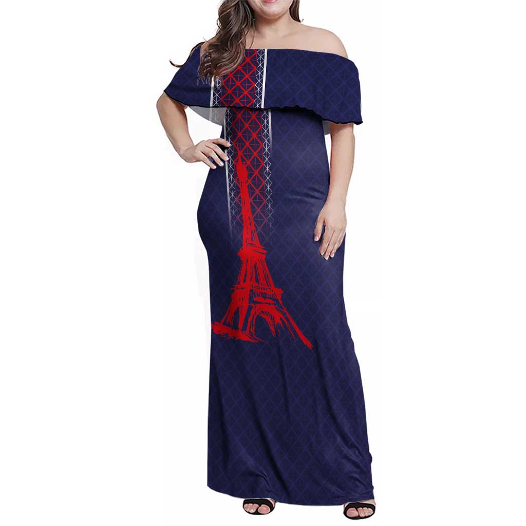 Custom Midnight Navy Football Family Matching Off Shoulder Maxi Dress and Hawaiian Shirt Paris Architectural Heritage Style - Wonder Print Shop